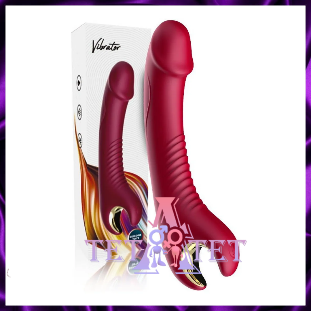 Silicone toys   Красный вибромассажер-ротатор с рельефной поверхностью - 20 см.